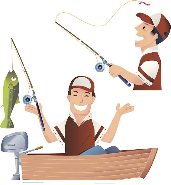 Vector illustration of Catching a fish