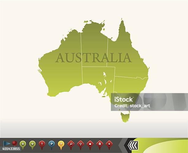 Austrália Mapa Com Ícones De Navegação - Arte vetorial de stock e mais imagens de Austrália - Austrália, Austrália Ocidental, Cartografia