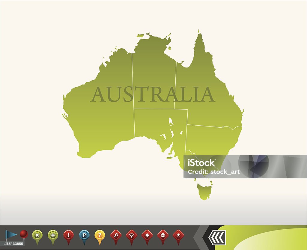 Australia map with navigation icons detailed Australia map with navigation icons Australia stock vector