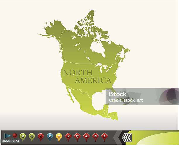 Nord America Mappa Con Icone Di Navigazione - Immagini vettoriali stock e altre immagini di America Centrale - America Centrale, America del Nord, Bandiera