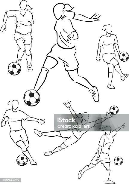 Football Playing Female Figures 2 Stock Illustration - Download Image Now - Soccer, Women, Icon Symbol