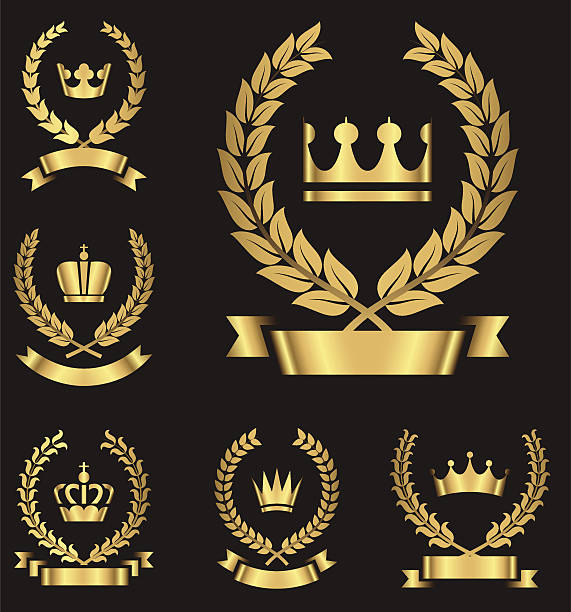 ilustrações, clipart, desenhos animados e ícones de gold heraldry emblems - crown gold coat of arms king