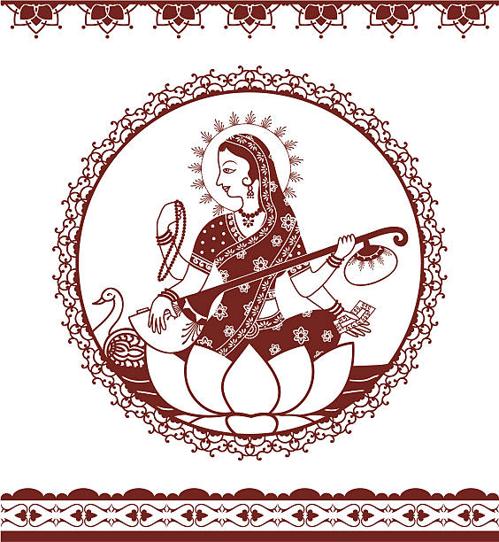 illustrazioni stock, clip art, cartoni animati e icone di tendenza di mehndi sarasvati - saree