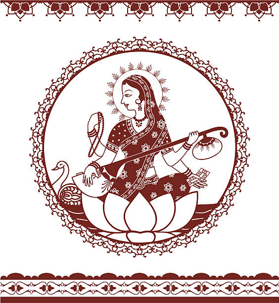 ilustrações, clipart, desenhos animados e ícones de mehndi sarasvati - saree