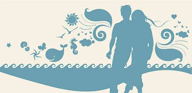 Vector illustration of Couple on a beach.