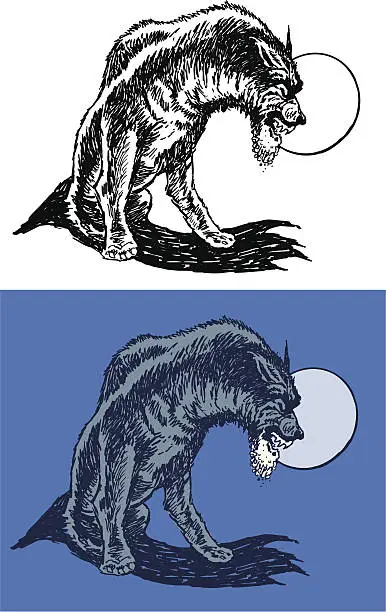 Vector illustration of Wolf Against The Full Moon- Rabid