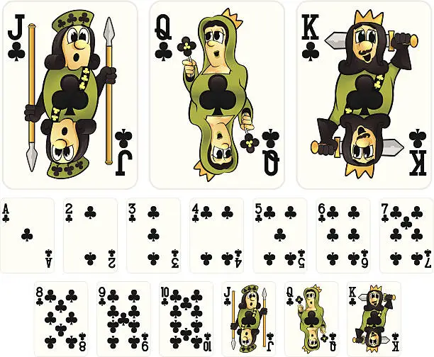 Vector illustration of Cartoon Playing Cards - Clubs Suit