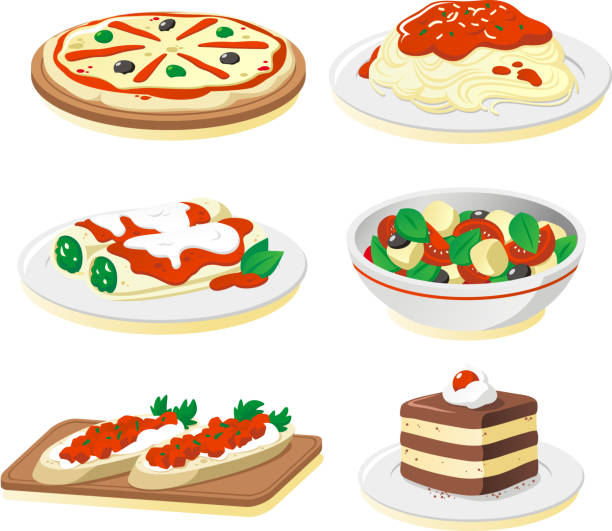 włoska kuchnia - appetizer bruschetta meal lunch stock illustrations