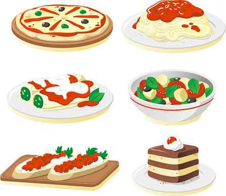 Italian cuisine vector icon set.