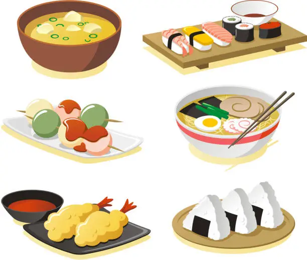 Vector illustration of Japanese dishes
