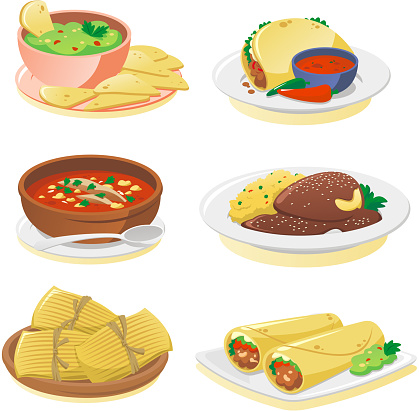 mexican dishes vector icon set.