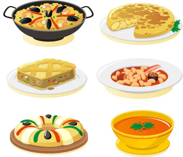 Vector illustration of Spanish dishes