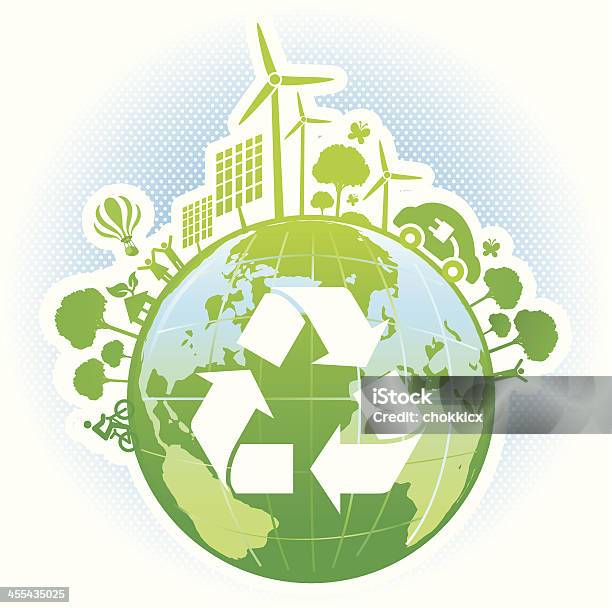 Ilustração Vetorial De Globo Com Símbolo De Reciclagem - Arte vetorial de stock e mais imagens de Preservação ambiental