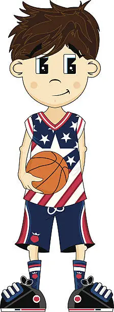 Vector illustration of Cute USA Basketball Boy