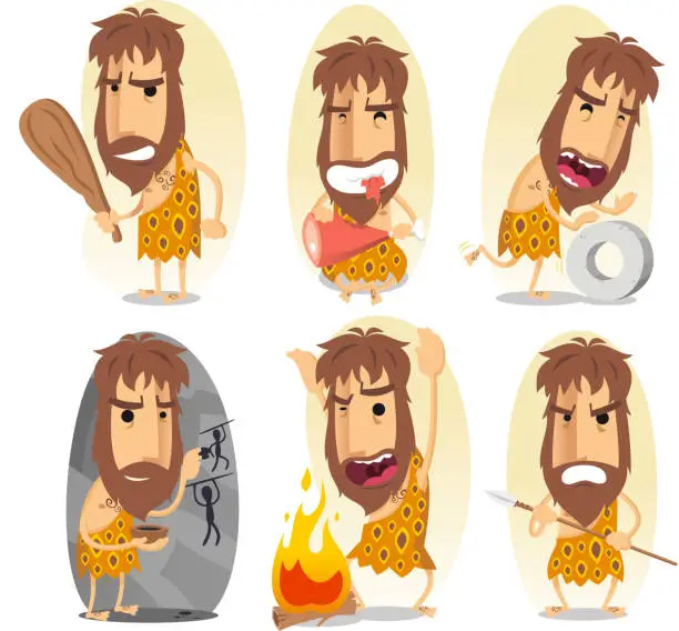 Vector illustration of Cave man action set