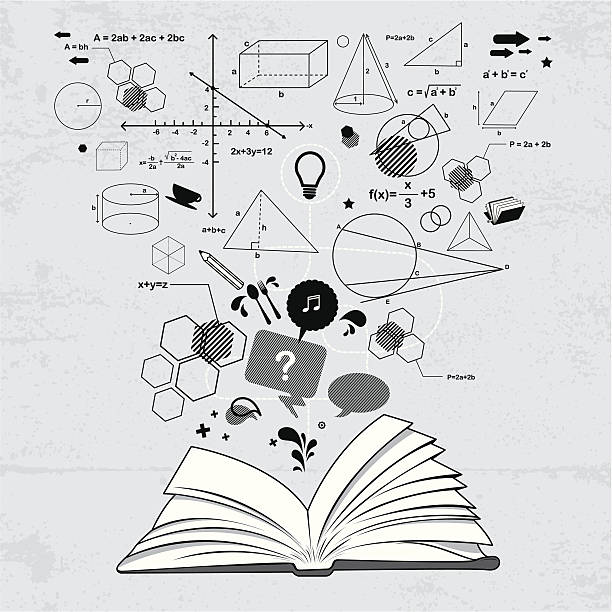 ilustraciones, imágenes clip art, dibujos animados e iconos de stock de libro de las soluciones - mathematics