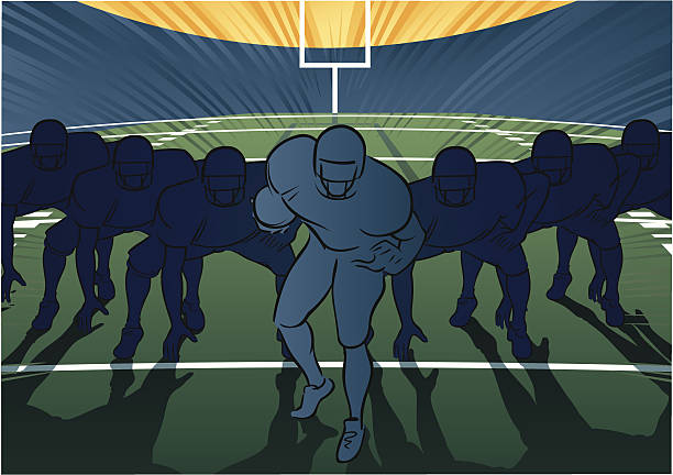 American football scene - Offensive lineup Illustration of an American Football offensive lineup. One of a series. lineup stock illustrations