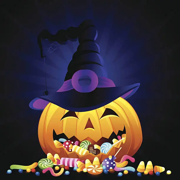 Vector illustration of A Halloween pumpkin with candy