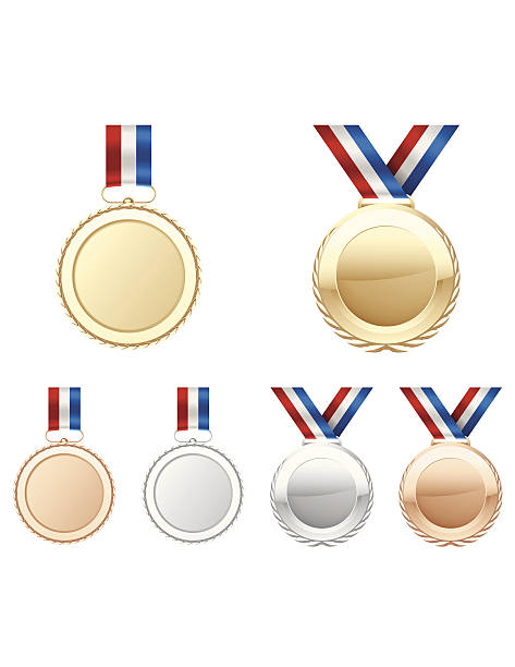 메달 2개 - trophy third place isolated on white metallic stock illustrations