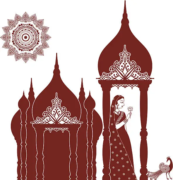 Vector illustration of Mehndi (henna) Indian Beauty with Domes