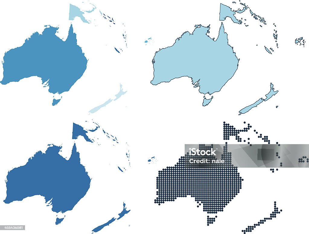 Oceania vier verschiedene blaue Karten - Lizenzfrei Australasien Vektorgrafik