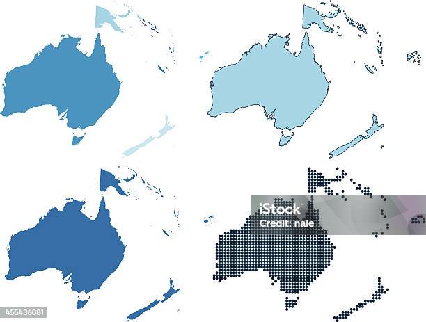 Oceania Vier Verschiedene Blaue Karten Stock Vektor Art und mehr Bilder von Australasien - Australasien, Australien, Blau