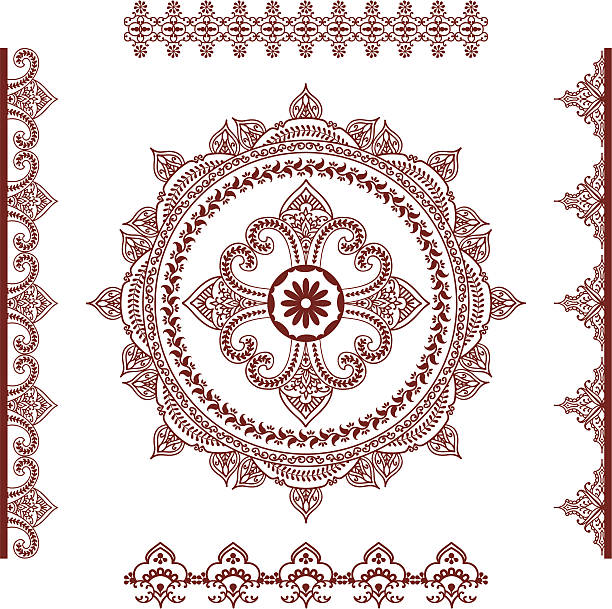 Mehndi (henna) Mandala and Borders vector art illustration