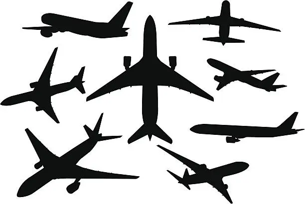Vector illustration of Airplane silhouette set