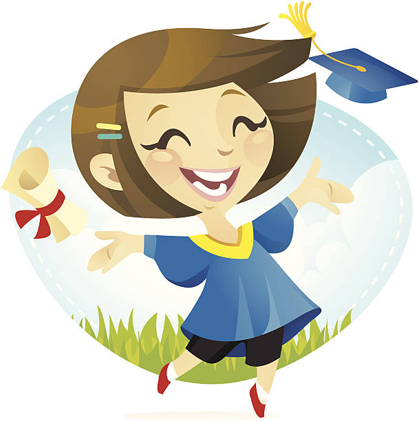 Graduation Day (Girl) Vector illustration of a happy girl jumping in joy to celebrate her graduation. This delightful character is great for any education related projects. pics for graduation free stock illustrations