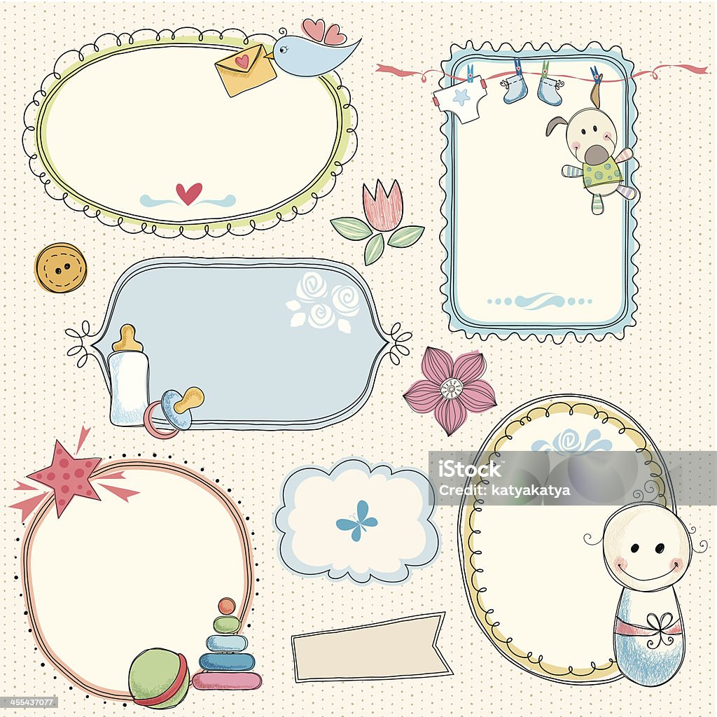 Sweet Baby Frames Hand drawn frames, banners with baby elements. Seamless background.  AI, EPS, SVG and JPG. Border - Frame stock vector