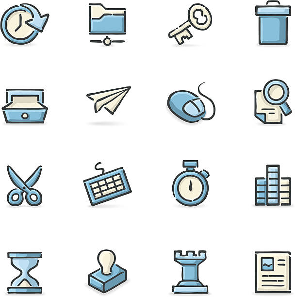 ilustraciones, imágenes clip art, dibujos animados e iconos de stock de iconos de negocio y estrategia - filing cabinet archives computer mouse file