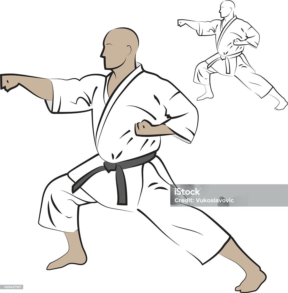Man performing karate strike. Man in the karate strike pose. Karate stock vector