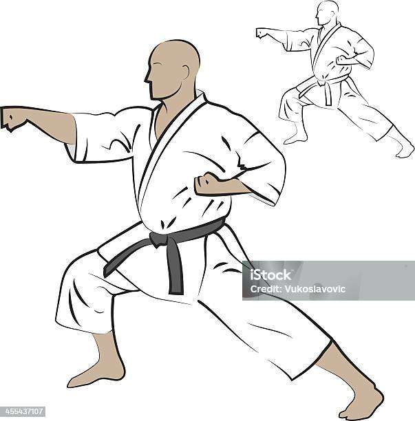 Man Performing Karate Strike Stock Illustration - Download Image Now - Karate, Portrait, Adult