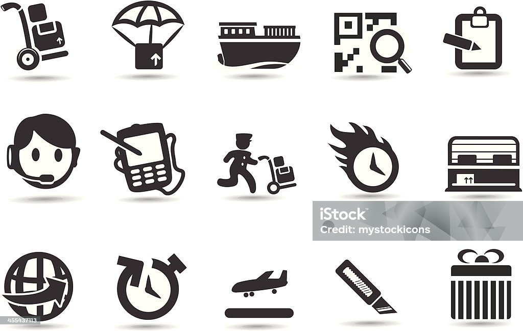 Conjunto de iconos de entrega y transporte - arte vectorial de Buque de carga libre de derechos