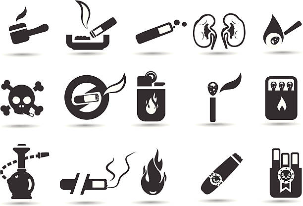 Smoking Icon Set Professional vector icons series. Transparent PNG version included.  Smoking and health hazard icons by mystockicons. cigarette fire stock illustrations