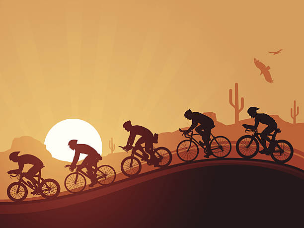 Desert Cycling A group of bicycle riders in the desert. bicycle backgrounds stock illustrations