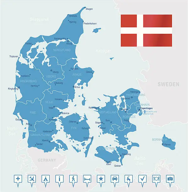 Vector illustration of Denmark - highly detailed map