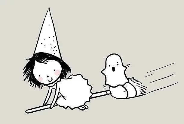 Vector illustration of witch and the ghost