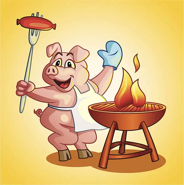 Vector illustration of cooking grill pork
