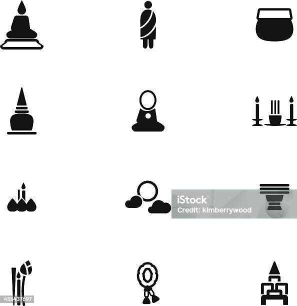 Ensemble Icône Bouddhistes Vecteurs libres de droits et plus d'images vectorielles de Bouddha - Bouddha, Moine, Piédestal