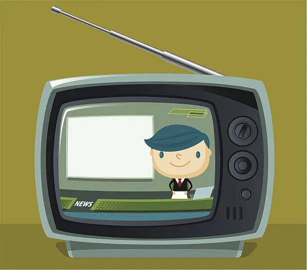 Vector illustration of Newscaster with Retro TV