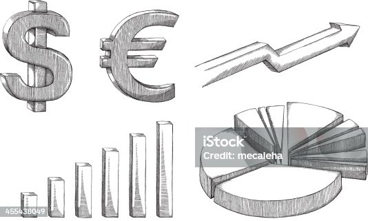 istock Pencil drawn 3D financial symbols 455438049