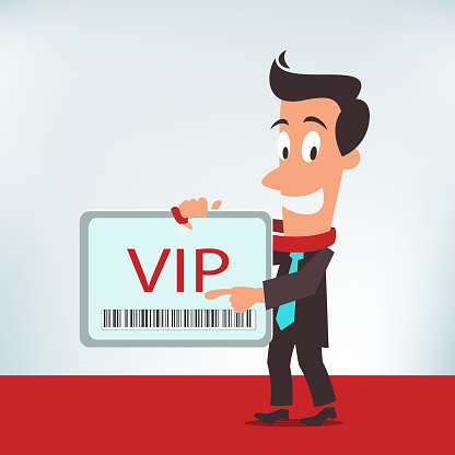 Vector illustration of a man holding up a VIP card. High resolution JPG file included.