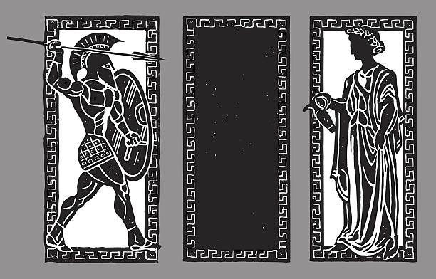 spartan воин и вода pourer, греческие фоне - roman mythology stock illustrations