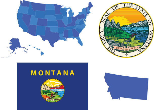 ilustrações, clipart, desenhos animados e ícones de conjunto do estado de montana - state seal