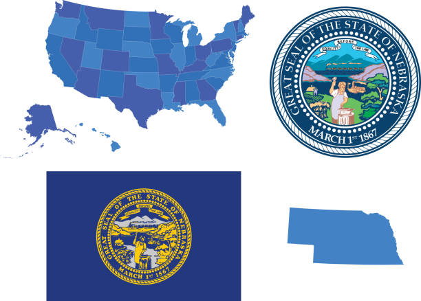 ilustrações, clipart, desenhos animados e ícones de conjunto de estado de nebraska - state seal