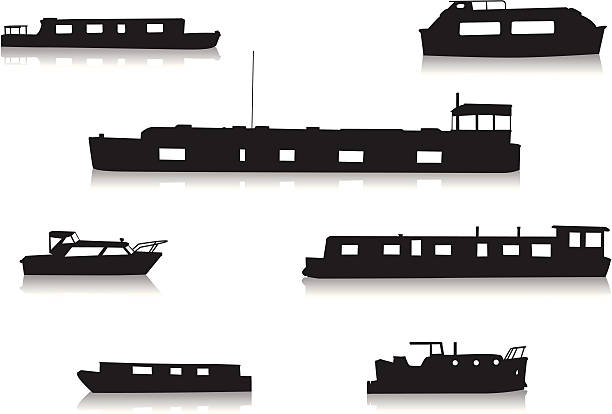 Canal boat silhouettes vector art illustration