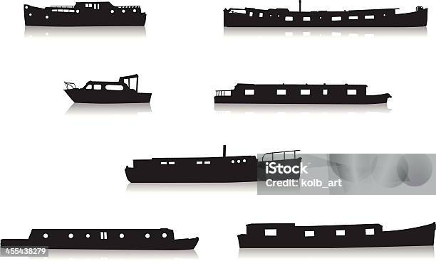 Silhuetas De Canal - Arte vetorial de stock e mais imagens de Barco de Canal - Barco de Canal, Barcaça, Canal - Água Corrente