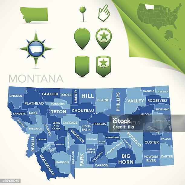 Montana Contea Di Mappa - Immagini vettoriali stock e altre immagini di Montana - Montana, Carta geografica, Distretto