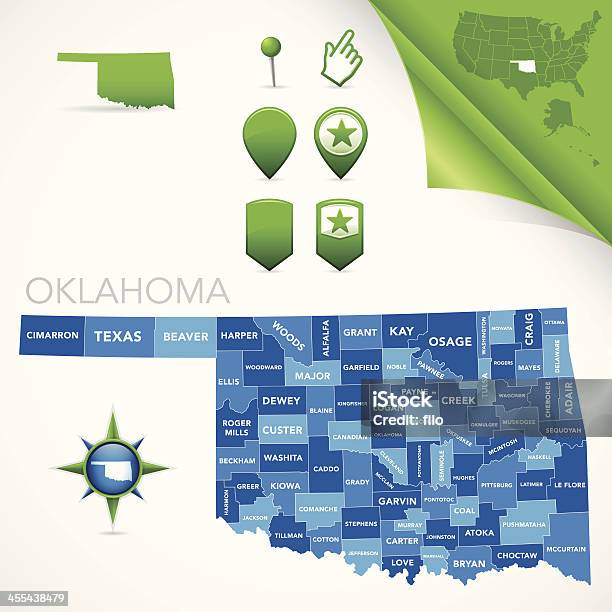 Ilustración de Mapa Del Condado De Oklahoma y más Vectores Libres de Derechos de Oklahoma - Oklahoma, Mapa, Acurrucado